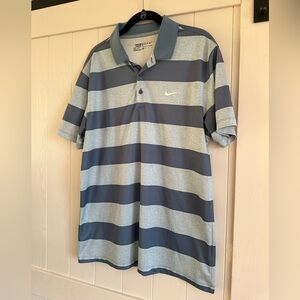 Nike Men's Polo Shirt - Gray and Dark Blue Stripes